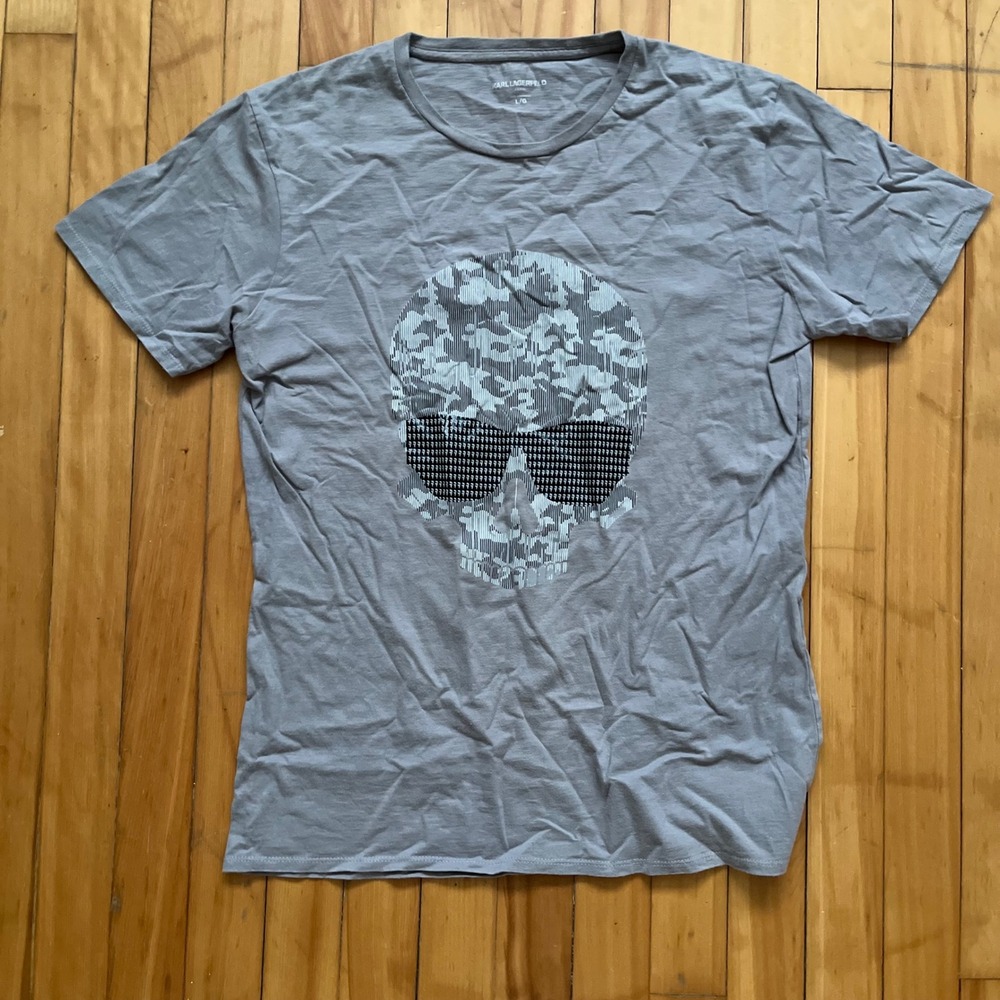 Karl Lagerfeld Paris Mens Gray Skull Graphic T Shirt L G